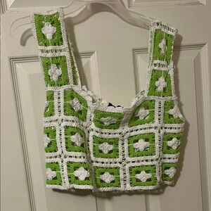 Julia by Love J Green and White Crochet Crop Top